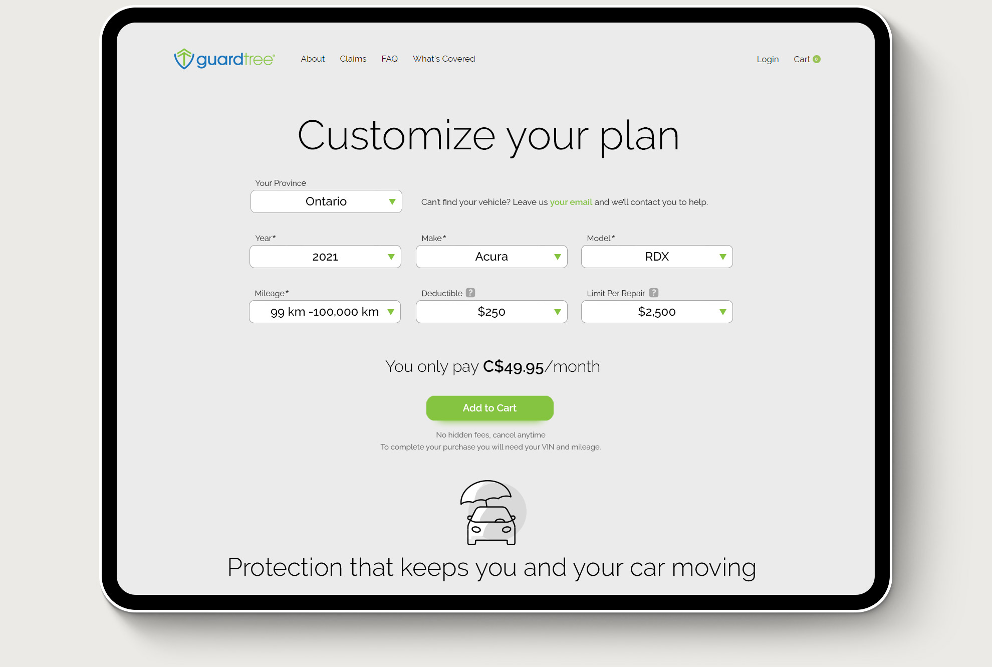 GuardTree Customize Your Plan screen